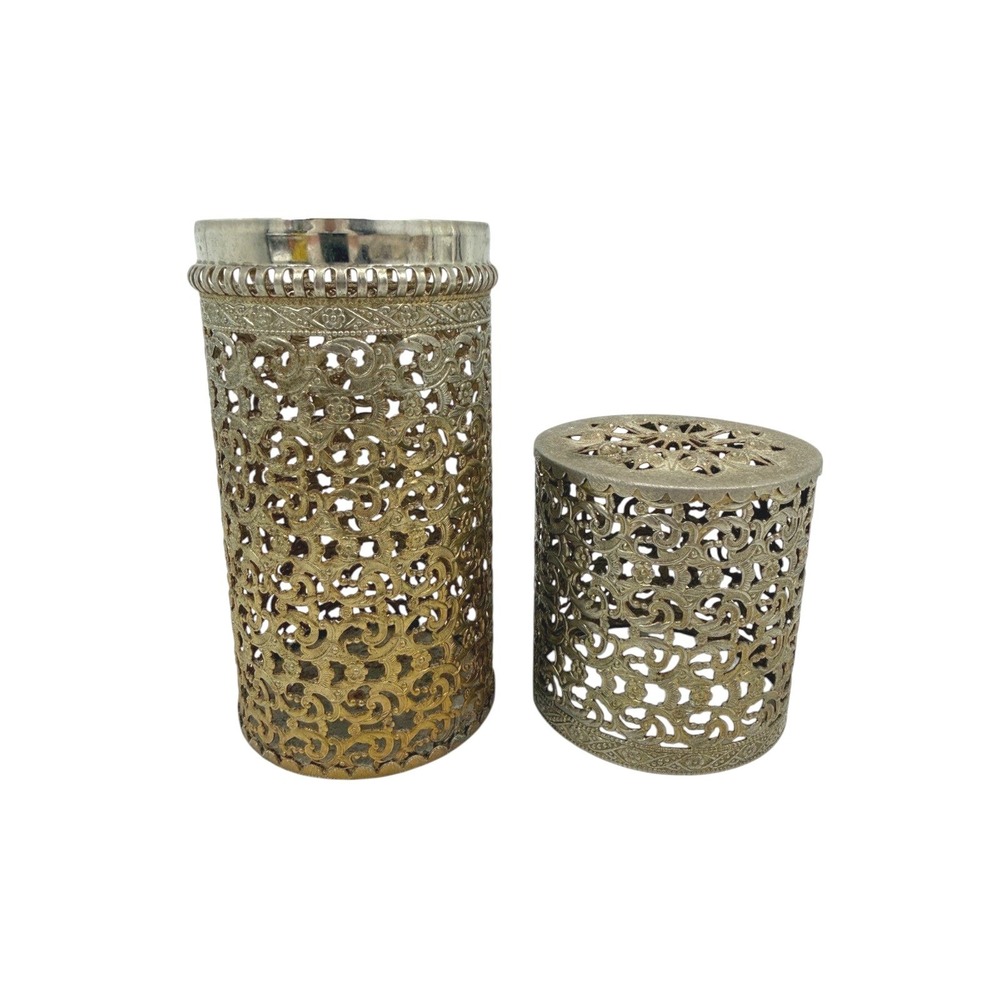 Vintage 1950's Gold Hair Spray Cover with Filigree Scrollwork Metal Canister - Picture 5 of 10